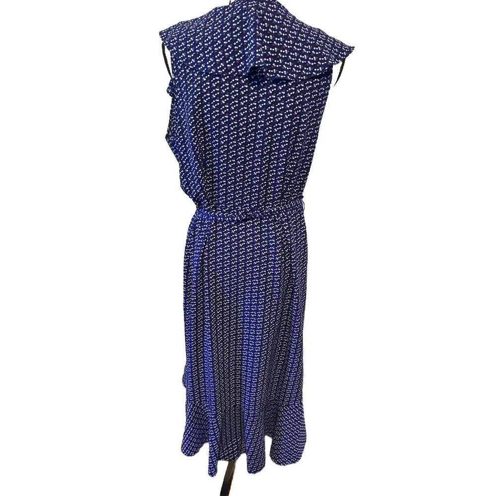 Max Studio Maxi Dress Size Large Blue Floral Asymmetrical Wrap Around - Picture 7 of 9